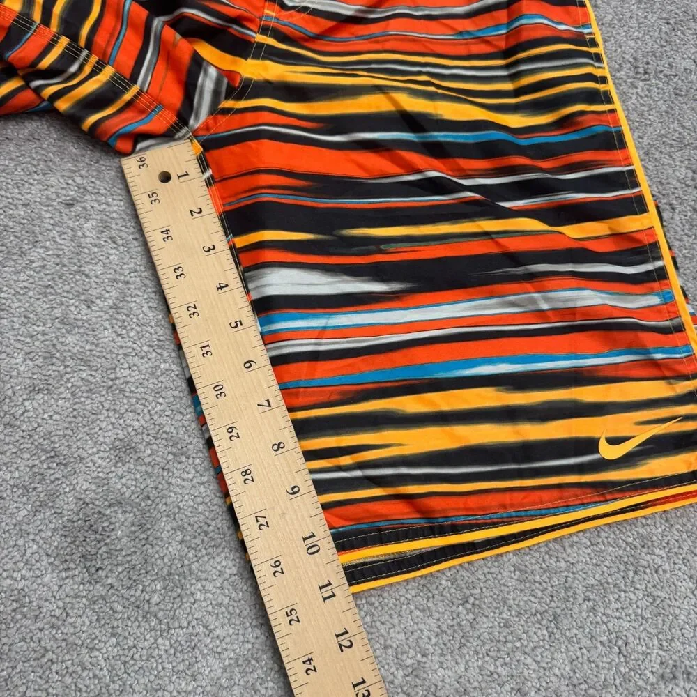 Nike Swim Trunks Unlined Shorts Mens Small Orange Striped Swimwear Active Beach